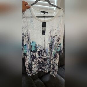 Christopher & Banks White Cityscape Print Blouse